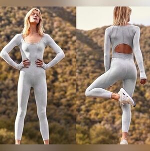 Free People Movement Good Karma Long Sleeve Onesie Leotard Ice Grey XS/S NEW!